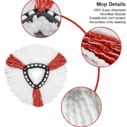 FMYSJ Städmoppar-TCGG-2 st; Röd 1/3/4/6 st Kompatibel med Vileda/O-Cedar Mikrofibermopp Tillbehör, Swivelmopp för Golvrengöring (FMY)