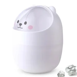 Soptunnor-Tecknad Katt Djurformad Papperskorg med Svänglock Mini Bänkskiva Soptunna Liten Soptunna (Vit) Vit