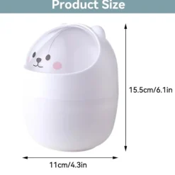 Soptunnor-Tecknad Katt Djurformad Papperskorg med Svänglock Mini Bänkskiva Soptunna Liten Soptunna (Vit) Vit