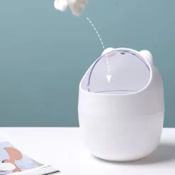 Soptunnor-Tecknad Katt Djurformad Papperskorg med Svänglock Mini Bänkskiva Soptunna Liten Soptunna (Vit) Vit