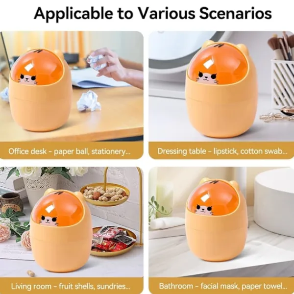 Soptunnor-Tecknad Katt Djurformad Papperskorg med Svänglock Mini Bänkskiva Soptunna Liten Soptunna (Gul)