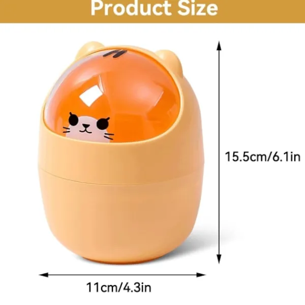Soptunnor-Tecknad Katt Djurformad Papperskorg med Svänglock Mini Bänkskiva Soptunna Liten Soptunna (Gul)