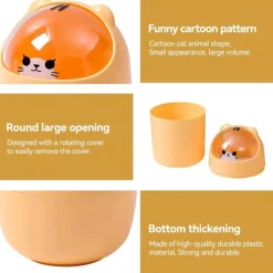 Soptunnor-Tecknad Katt Djurformad Papperskorg med Svänglock Mini Bänkskiva Soptunna Liten Soptunna (Gul)