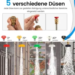 Northio Fönsterrengöring-Teleskopstav för högtryckstvätt 550 cm förlängningsstav set med 5 sprutmunstycken teleskopisk högtryckstvätt