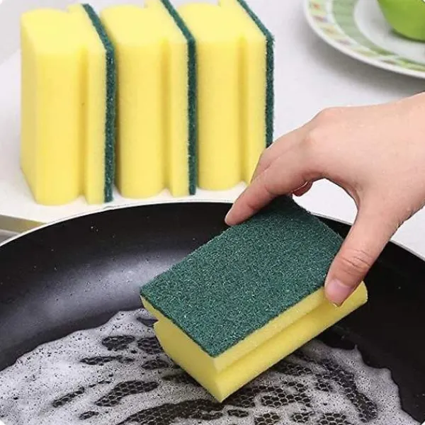 Svampar & Dukar-Tjock skrubbsvamp, dubbelsidig disk- och rengöringssvamp för kök, badrum och hemstädning (8 st, gul-grön)