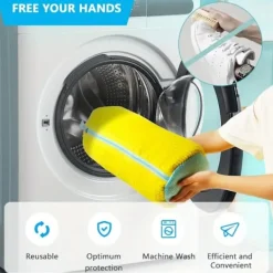 Tvättillbehör-Tålig tvättpåse för skor för alla typer av skor - Gul med blå dragkedja, idealisk för sneakers och vardagsskor, tvättpåse för tvättmaskin