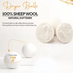 Tvättillbehör-Torkbollar 100% Naturliga Ullbollar för Tvätt - Sköljmedel Återanvändbara Torkbollar Hypoallergena Miljövänliga Pack of 2