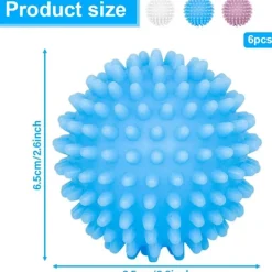 Tvättillbehör-Torkbollar, 6 st Blå Tvättbollar, Torktumlare Bollar Återanvändbar Mjukgörare Boll för Kläder Mindre Statisk Vidhäftning (3 Färger)