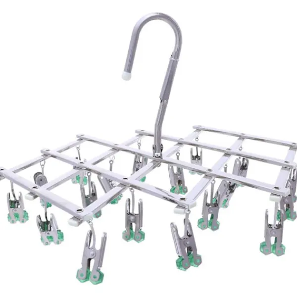 Tvättillbehör-Torkställ i rostfritt stål, torkställ med 18 klämmor för underkläder, strumpor, behå, trosor, handskar, vindtätt, hopfällbart, bärbart, snabbt 1 | Fyndiq