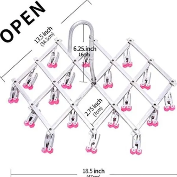 Tvättillbehör-Torkställ i rostfritt stål, torkställ med 18 klämmor för underkläder, strumpor, behå, trosor, handskar, vindtätt, hopfällbart, bärbart, snabbt 1 | Fyndiq