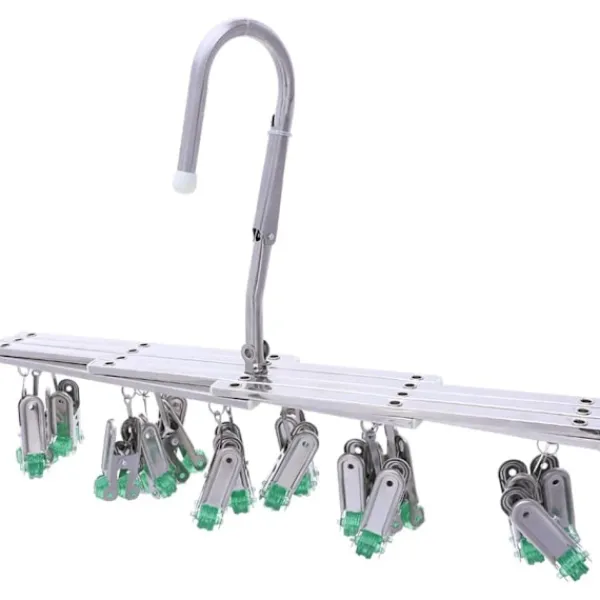 Tvättillbehör-Torkställ i rostfritt stål, torkställ med 18 klämmor för underkläder, strumpor, behå, trosor, handskar, vindtätt, hopfällbart, bärbart, snabbt 1 | Fyndiq