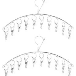 Tvättillbehör-Torkställning, strumphängare med 10 klämmor, 2-pack rostfria hängare för torkning av strumpor, babykläder