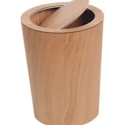 Soptunnor-Träavfallskorg med svänglock Rund soptunna Köksavfallskorg för hotell Träavfallskorg