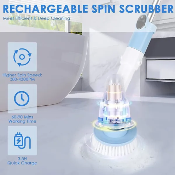 Städmaskiner-Trådlös Elektrisk Mopp med Långt Handtag Hushållsrengöringsverktyg Bärbar Snurrande Skrubb