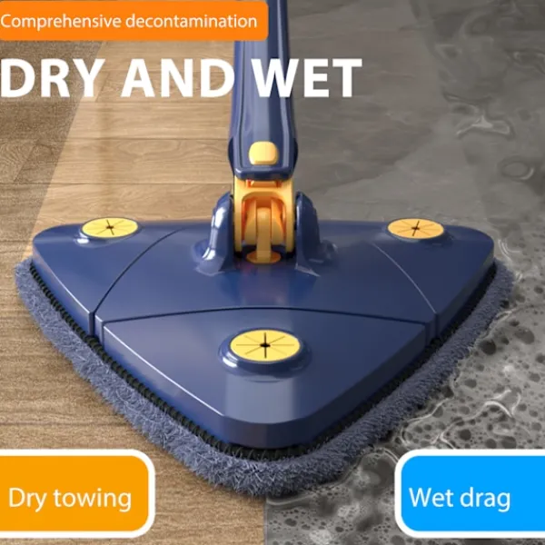 LBSS Städmoppar-Triangel Rengöringsmopp 360° Roterbar Justerbar Mopp för Golv Vägg Fönster Tak Sprickor Hörn Våt & Torr Rengöring