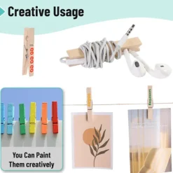 AIZHENCHEN Tvättillbehör-Träklädnypor, stora, naturträ, 100-pack, 5,8 cm, rostfria, för klassrum och pyssel