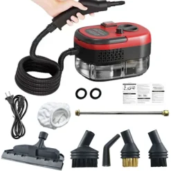 Ångtvättar-Tryckångrengörare 2500W Hög Temperatur, 1200ml Stor Tank (Röd)