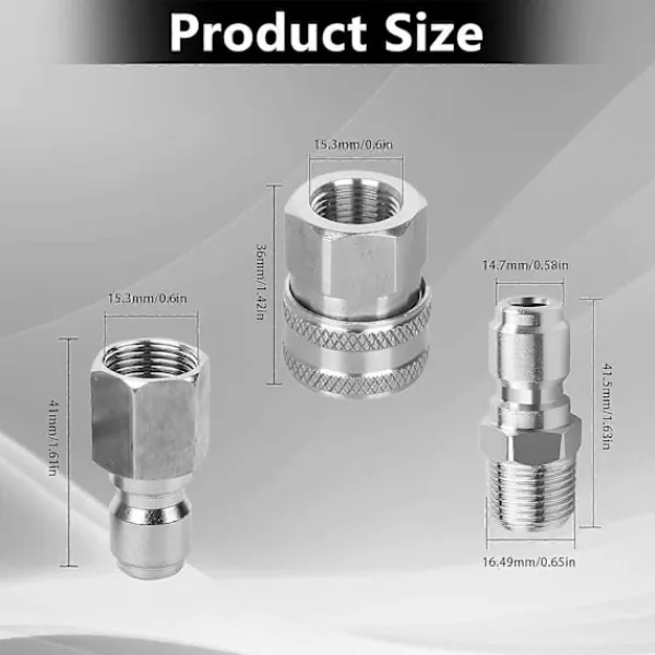 unbranded Högtryckstvättar-Trycktvättsadapterset, 3/8 tum rostfritt stål hane och hona snabbkopplingssats för trycktvättar och spruta