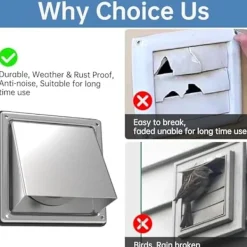 Torktumlare-4-tums Torktumlarens Ventilationslock Utomhusvägg med Dämpad Backventil, Extern Utblåsningsväggventil, Rostfri