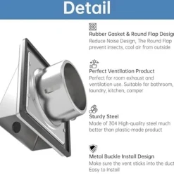 Torktumlare-4-tums Torktumlarens Ventilationslock Utomhusvägg med Dämpad Backventil, Extern Utblåsningsväggventil, Rostfri