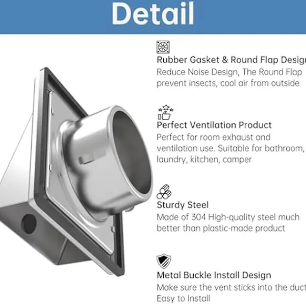 Torktumlare-4-tums Torktumlarens Ventilationslock Utomhusvägg med Dämpad Backventil, Extern Utblåsningsväggventil, Rostfri