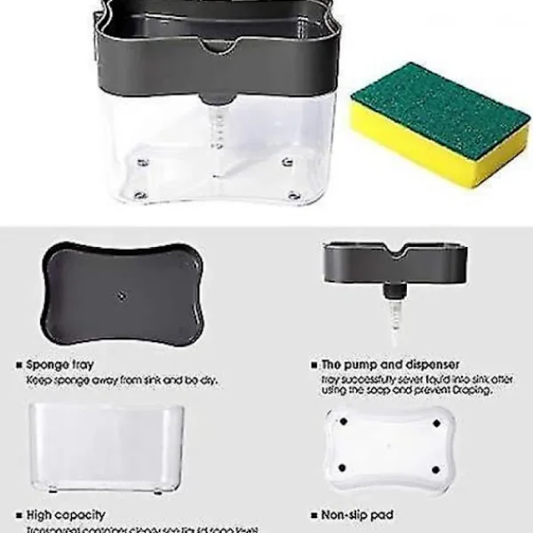Svampar & Dukar-Tvålpump Dispenser Svamp Hållare 2 i 1, Diskmedel Tvålpump Dispenser Box, Tvålpump Dispenser, Spo
