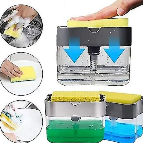 Svampar & Dukar-Tvålpump Dispenser Svamp Hållare 2 i 1, Diskmedel Tvålpump Dispenser Box, Tvålpump Dispenser, Spo