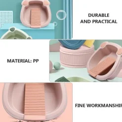 Tvättillbehör-Tvättbräda Bassäng: Tvättbalja Tvättbassäng Hink för Hem Sovsal Handtvätt Kläder och Små Ömtåliga Artiklar Rosa