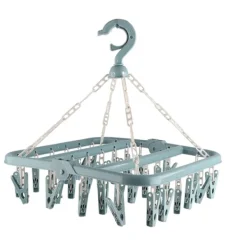 Tvättillbehör-Tvätthängare med 32 klämmor Vikbar tvätt Klädnypa Torkställ för strumpor Underkläder BH:ar ScarfBlå