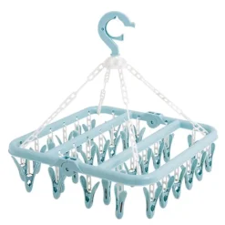 Tvättillbehör-Tvätthängare med 32 klämmor Vikbar tvätt Klädnypa Torkställ för strumpor Underkläder BH:ar ScarfBlå