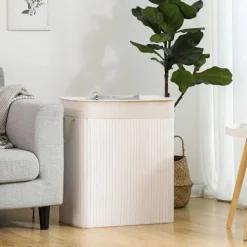 Vasagle Tvättillbehör-Tvättkorg i bambu med 2 fack och lock 100L - Vit