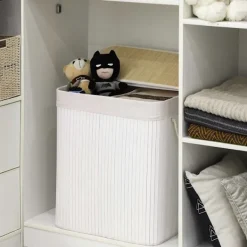 Vasagle Tvättillbehör-Tvättkorg i bambu med 2 fack och lock 100L - Vit