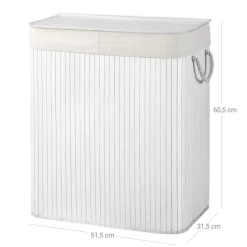 Vasagle Tvättillbehör-Tvättkorg i bambu med 2 fack och lock 100L - Vit