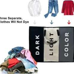 Global Items Tvättillbehör-Tvättkorg med 3 fack - 240 liter