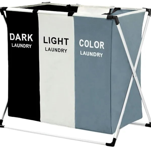 Tvättillbehör-Tvättkorg med 3 Fack - Korg till Tvätt - 135L