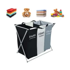 Tvättillbehör-Tvättkorg med 3 Fack - Korg till Tvätt - 135L