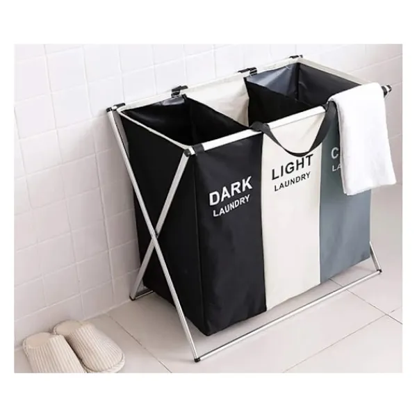 Tvättillbehör-Tvättkorg med 3 Fack - Korg till Tvätt - 135L