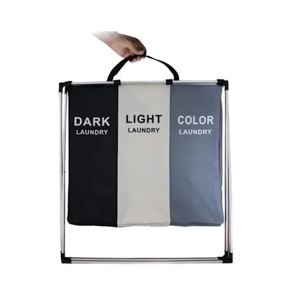 Tvättillbehör-Tvättkorg med 3 Fack - Korg till Tvätt - 135L