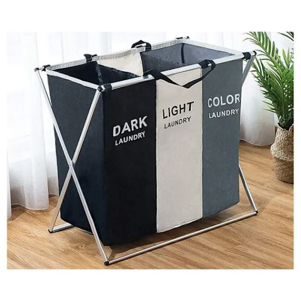 Tvättillbehör-Tvättkorg med 3 Fack - Korg till Tvätt - 135L