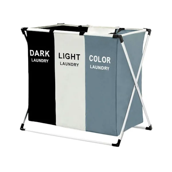 Tvättillbehör-Tvättkorg med 3 Fack - Korg till Tvätt - 135L