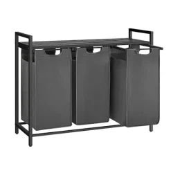 Vasagle Tvättillbehör-Tvättkorg med 3 fack och hylla - Svart/Grå