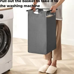 Vasagle Tvättillbehör-Tvättkorg med 3 fack och hylla - Svart/Grå