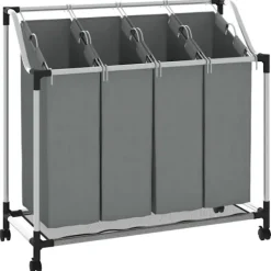vidaXL Tvättillbehör-Tvättkorg med hjul 4 fack grå
