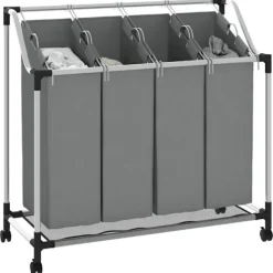 vidaXL Tvättillbehör-Tvättkorg med hjul 4 fack grå