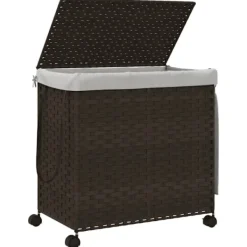vidaXL Tvättillbehör-Tvättkorg med hjul mörkbrun 60x35x60,5 cm rotting