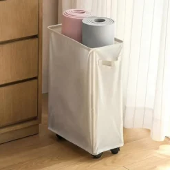Tvättillbehör-Tvättkorg med hjul, rullande tvättkorg, hopfällbar klädförvaringsvagn, hopfällbart förvaringsställ för yogamattor, smala hörnförvaringslösningar med | Fyndiq