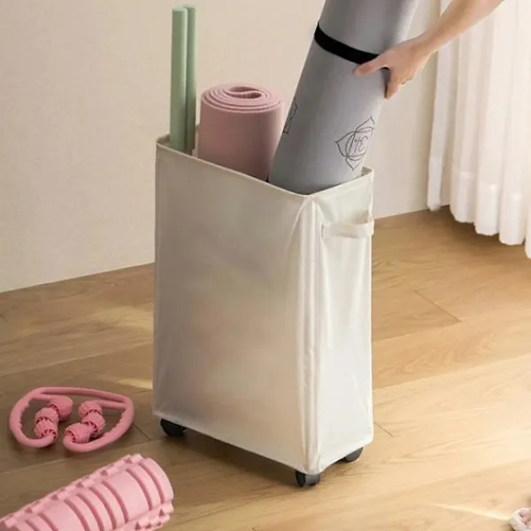 Tvättillbehör-Tvättkorg med hjul, rullande tvättkorg, hopfällbar klädförvaringsvagn, hopfällbart förvaringsställ för yogamattor, smala hörnförvaringslösningar med | Fyndiq