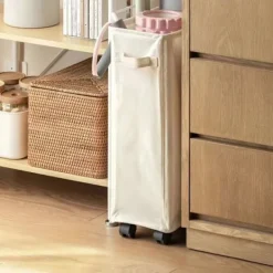 Tvättillbehör-Tvättkorg med hjul, rullande tvättkorg, hopfällbar klädförvaringsvagn, hopfällbart förvaringsställ för yogamattor, smala hörnförvaringslösningar med | Fyndiq