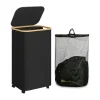 BEBETTER Tvättillbehör-Tvättkorg med hjul, smal tvättkorg med lock, svart