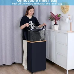 Archipelago Tvättillbehör-Tvättkorg med hjul, smal tvättkorg med lock, svart